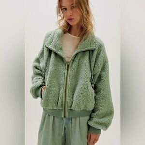 NEW Free People Alpine Sherpa Jacket S Full Zip NWT Blue Green